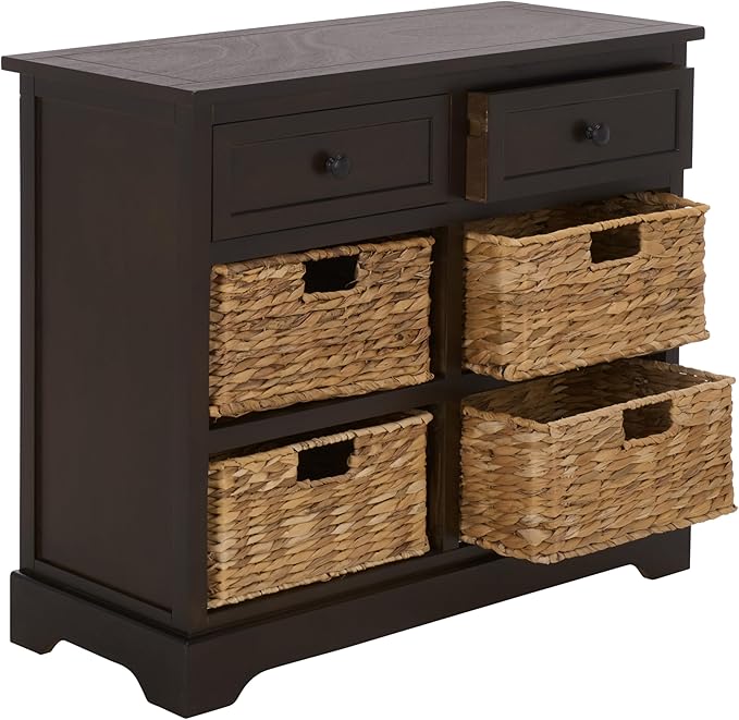 SAFAVIEH Home Collection – Herman Dark Chocolate Storage Unit, 2-Drawer 4-Basket Mixed-Material Organizer, Fully Assembled (AMH5702H)