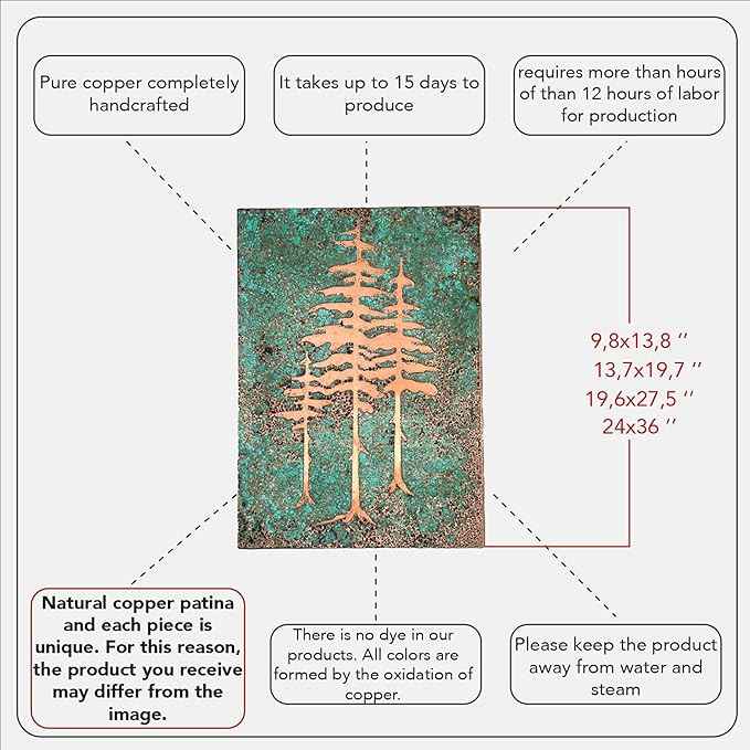 nooc art Handmade Copper Wall Art for Home, Living Room, Bedroom, Kitchen and Office Decor, Rustic Decorative Mural Art for Farmhouse Decor (Patina of Pine Tree, 9.8 x 13.8, Unframed)