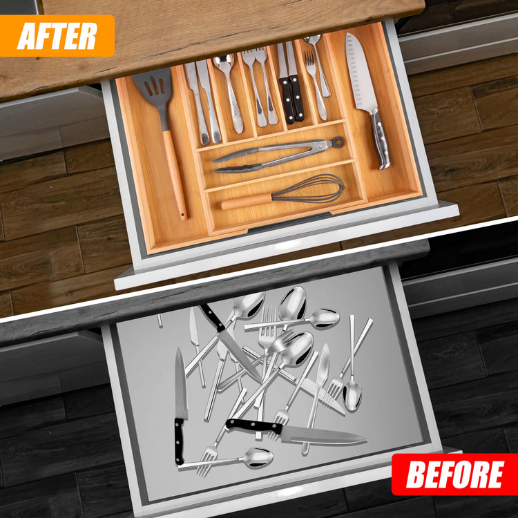 Large Premium Bamboo Silverware Organizer