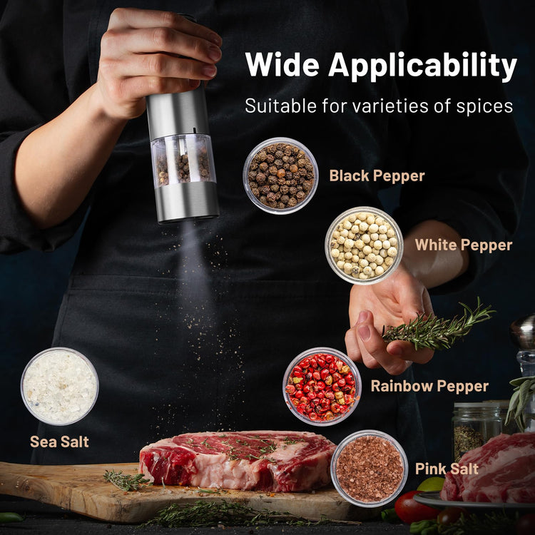 Electric Salt and Pepper Grinder Set with Battery Operated (2 Count)