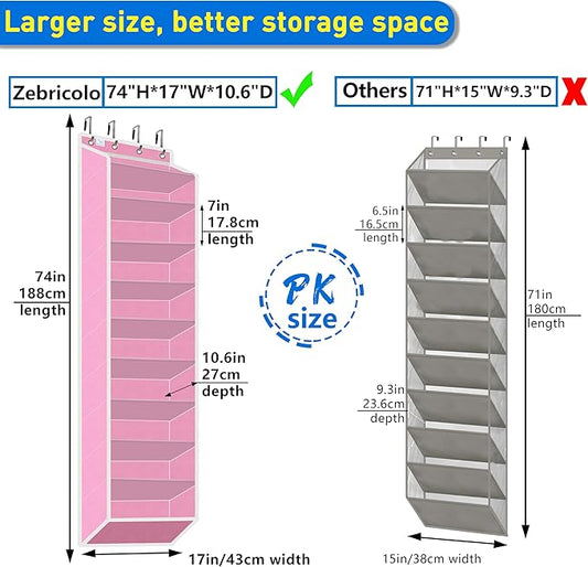 Over The Door Shoe Organizer, 70 Pounds Large Capacity, 20-30-Pair shoe organizer, Heavy Duty-Extra Deep Pockets ,Anti-Scratch Hooks & FSC-Certified Bamboo ,Engineered for Men’s Size 13 shoe,Pink