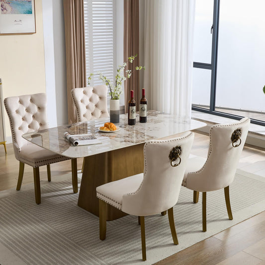Beige Velvet Dining Chairs Set of 6 (6 Count)