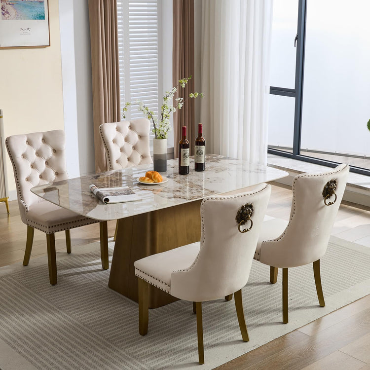 Beige Velvet Dining Chairs Set of 6 (6 Count)