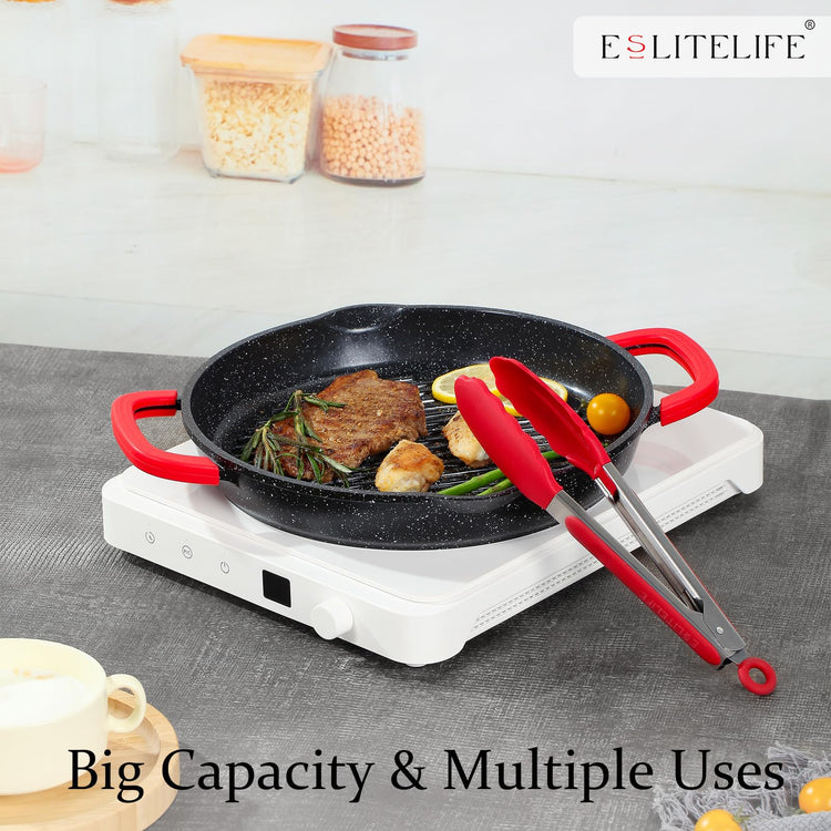 Nonstick Grill Pan with Lid & Tongs for Stove Tops