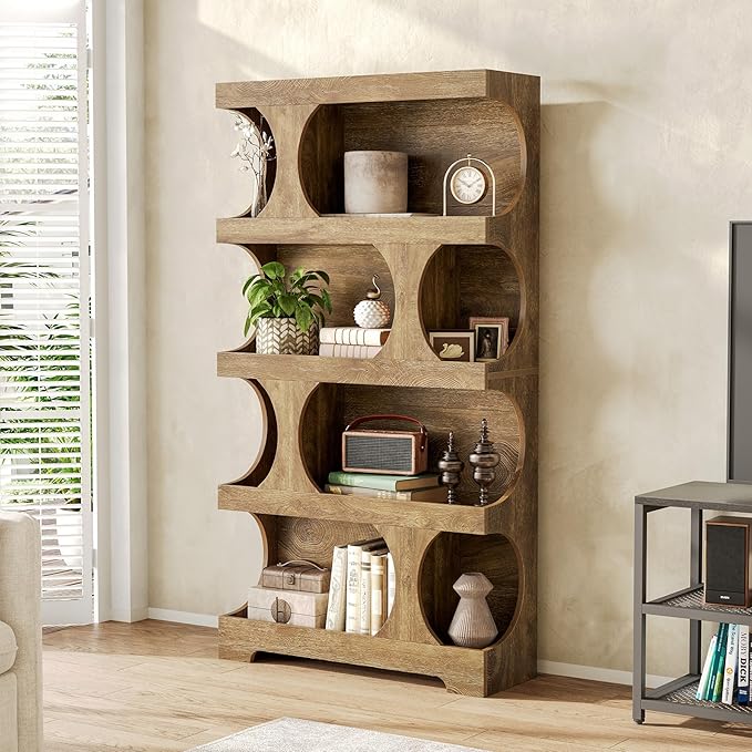 LITTLE TREE 4-Tier Large Bookshelf, 70.8-Inch Tall Bookcase with Storage Shelves, All Wooden Modern Display Rack, Big Open Book Shelf for Living Room, Bedroom, Office, Oak
