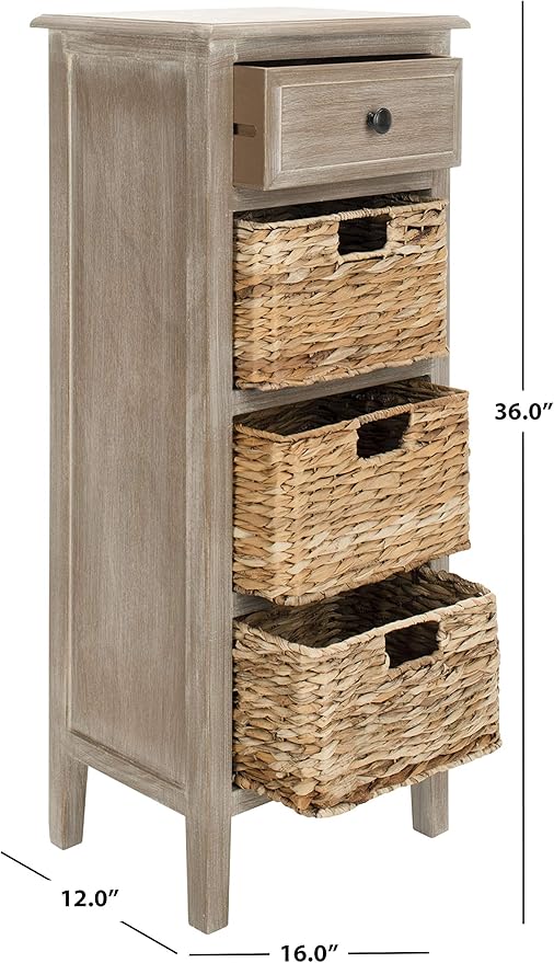 SAFAVIEH Home Collection – Michaela White Washed Storage Unit with Woven Basket Drawers, British Colonial Farmhouse Accent Storage, Fully Assembled (AMH5744E)