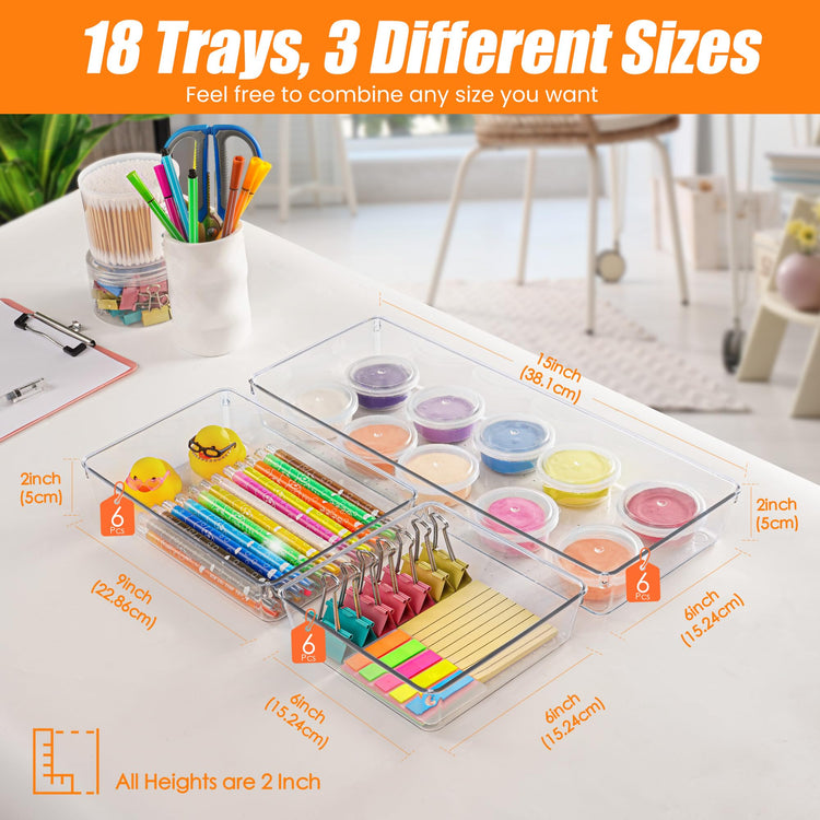 18 Pcs Large Size Clear Drawer Organizer Set (18 Count)