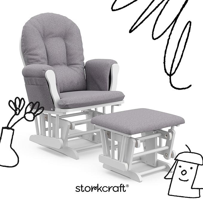 Storkcraft Premium Hoop Glider & Ottoman (Espresso/Gray Swirl) — GREENGUARD Gold Certified Nursery Glider, Solid Wood Craftsmanship, Smooth-Gliding Nursery Chair and Ottoman, Award-Winning