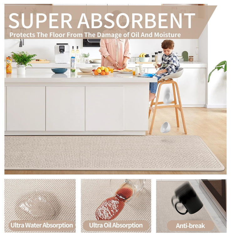 Kitchen Rugs Kitchen Mats for Floor Non Slip Washable Beige 17"x47" (5.48 Sq Ft)