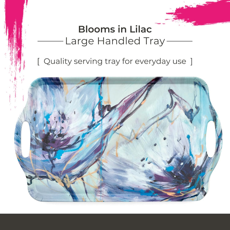 Pimpernel Blooms in Lilac Large Handled Tray - Rectangular Melamine Serving Tray, Soft Purple Floral Design & Side Handles - Dishwasher Safe Platter for Snacks Breakfast or Decorative Table Display