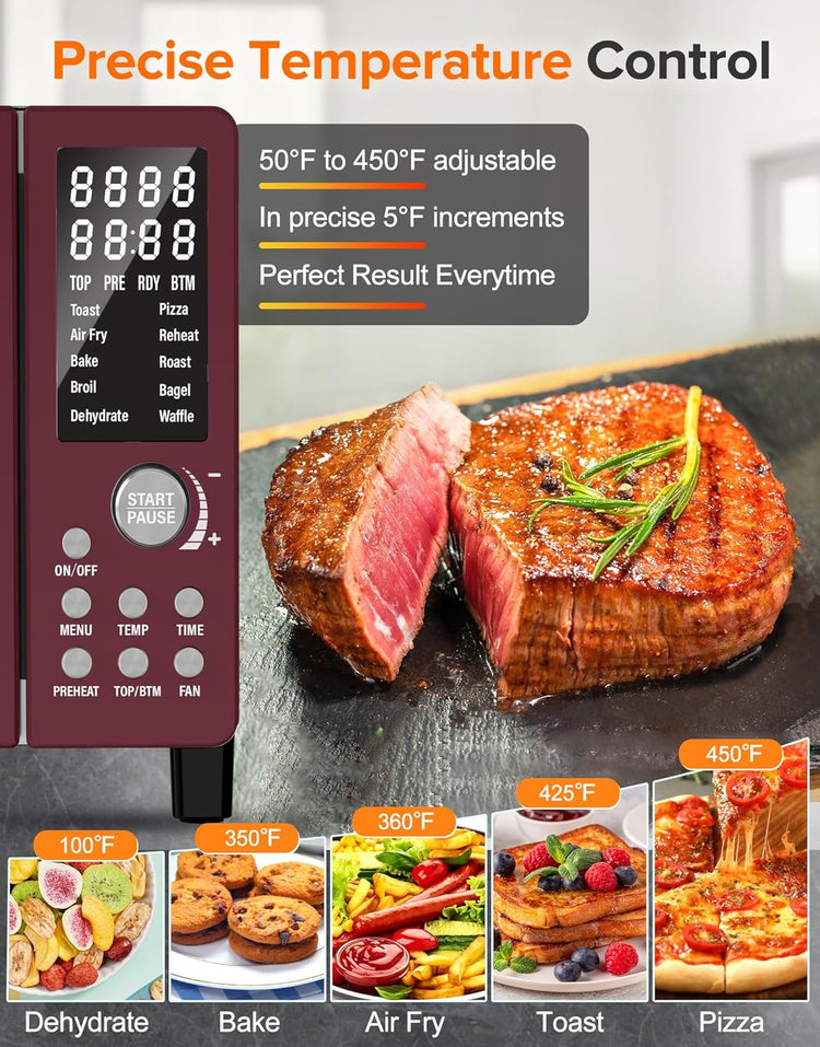 Nuwave Bravo Pro Smart Air Fryer Toaster Oven Combo, 12-in-1 Functions with Quicker & Even Crisp Technology, 1800W, 50-450°F, PFAS-Free, 21QT, Cinnamon