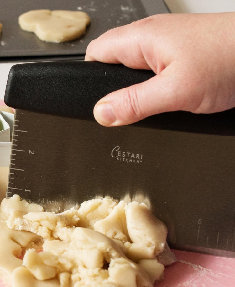 Dough Scraper Bench Knife: Professional Quality Heavy Duty Stainless Steel Bench Scraper, Chopper, Cutter - Perfect for Pastry, Nuts, Herbs, Chocolate, Pizza Dough, Soap, Bread Baking