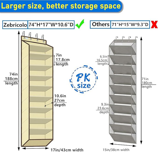 Over The Door Shoe Organizer, 70 Pounds Large Capacity, 20-30-Pair shoe organizer, Heavy Duty-Extra Deep Pockets ,Anti-Scratch Hooks & FSC-Certified Bamboo ,Engineered for Men’s Size 13 shoe,Beige