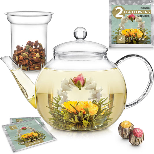 Stovetop & Microwave Safe Glass Teapot with Removable Loose Tea Glass Infuser