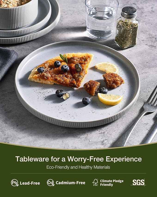 Famiware Star Dinnerware Set, Plates and Bowls Sets for 8 (24pcs), Ribbed Stoneware Dishes - Chip & Scratch Resistant, Microwave & Dishwasher Safe, Matte Gray