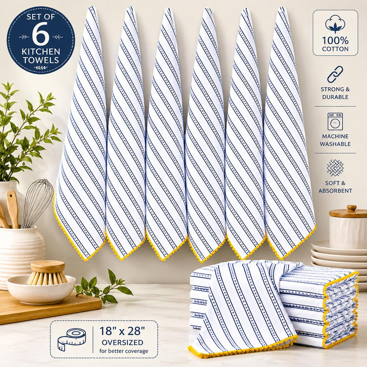 Printed Kitchen Dish Bar and Tea Towels Cotton (6 Count)