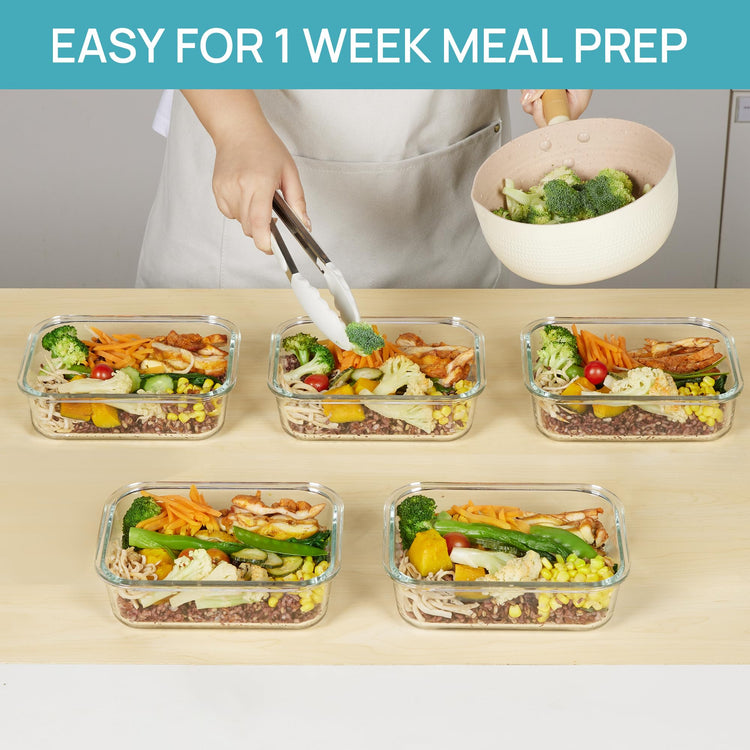 5 Pack 35oz Glass Food Storage Containers with Lids (5 Count)