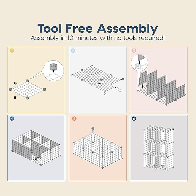 IRIS USA 6-Cube Modular Wire Cube Storage Organizer, Adjustable & Expandable Metal Shelving for Closet, Bathroom & Home Storage, Stackable Wire Grid, 60 lb Capacity, Black