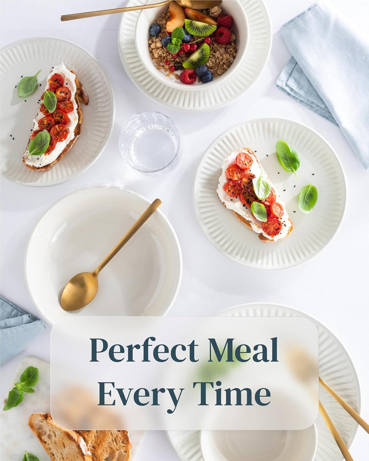 Stoneware Dinnerware Set for 8 People HYGGE 32-Piece - Elegant Scandi Design - Premium Dish Set - Bowl and Plate Set - Tableware for 8 People in a Ribbed Design - Pure Living in Beige