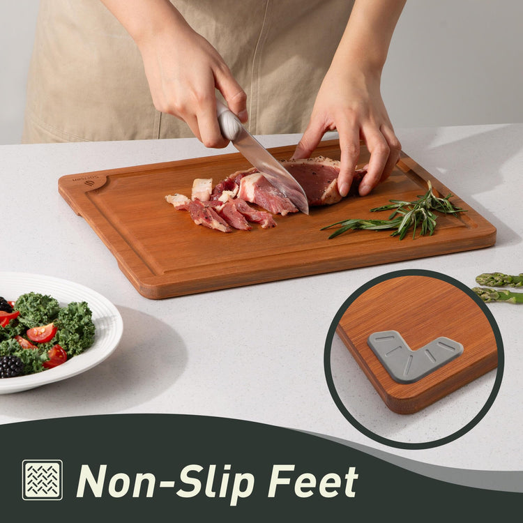 3 Packs Bamboo Cutting Board Set with Non Slip Feet and Over Sink Nice Solid Thick Wood Juice Groove Chopping Board Extra Large Big Small Best Hardwood Counter Organic Vegetable Kitchen Gadgets (3 Count)