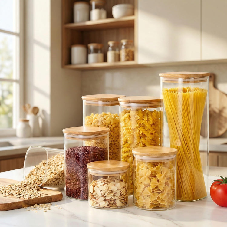 79oz Tall Glass Pasta Storage Containers with Airtight Bamboo Lids (3 Count)