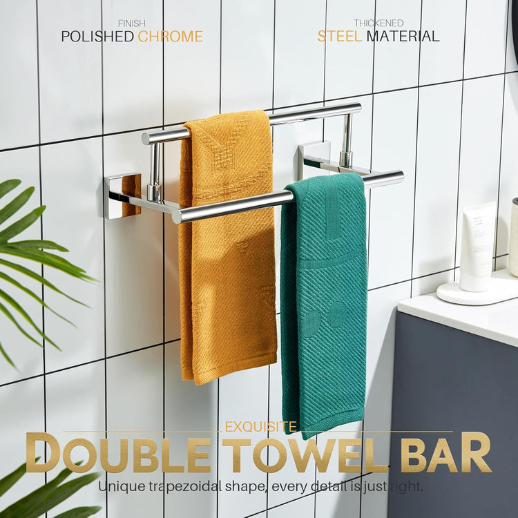 KOKOSIRI Towel Bars Chrome 16-Inch Bathroom Double Towel Holder for Garage Kitchen Toilet Wall Mount Polished Stainless Steel B5009CH-L16