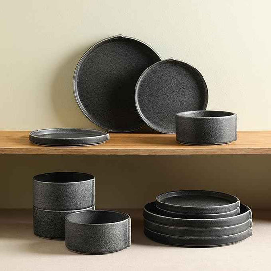 Stone Lain Bao 12-Piece Dinnerware Set Stoneware, Charcoal