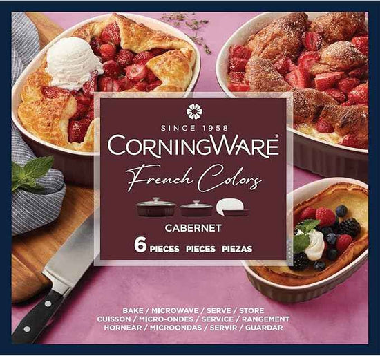 CorningWare Ceramic Bakeware Set with Lids, Chip and Crack Resistant Stoneware Baking Dish, Microwave, Dishwasher, Oven, Freezer and Fridge Safe, 6-Piece French Cabernet