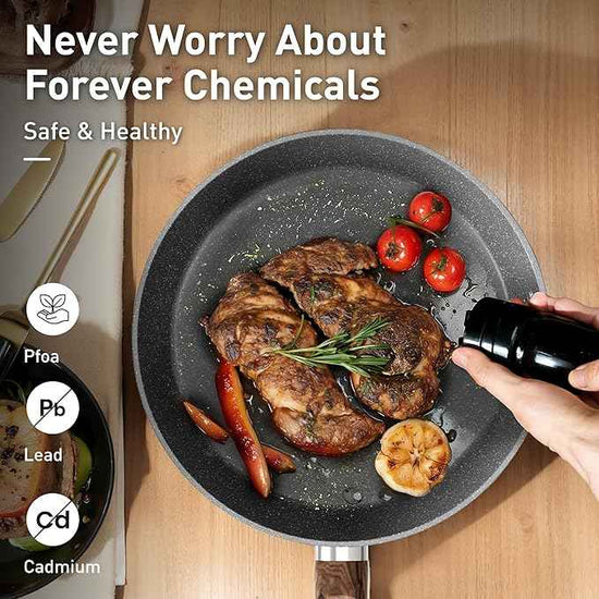 DishDelight Induction Pots and Pans Set, 12 Piece Nonstick Cookware, Granite Cooking Set with Frying Pans, Gray