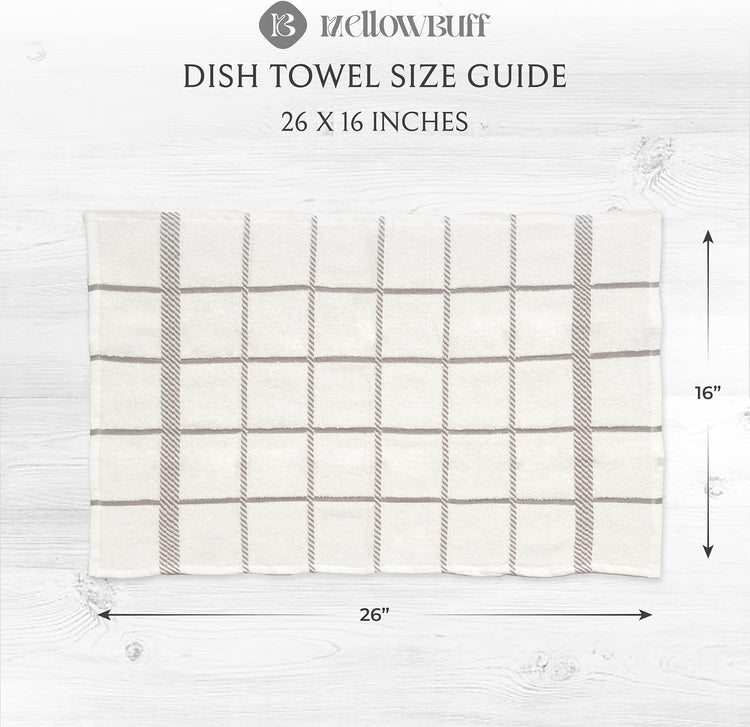100% Cotton Terry Dish Towels, 4 Pack Checks, 16 x26 Inches, Super Soft and Absorbent Kitchen Towels, Perfect for Kitchen Cleaning and Dish Washing | Light Gray - Nestoria