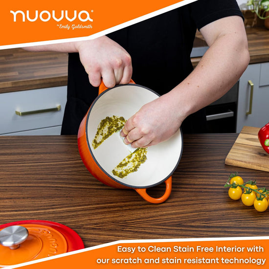 Cast Iron Pot with Lid – Non-Stick Ovenproof Enamelled Casserole Pot, Oven Safe up to 500° F – Sturdy Dutch Oven Cookware – Orange, 5-Quart, 24cm – by Nuovva - Nestoria