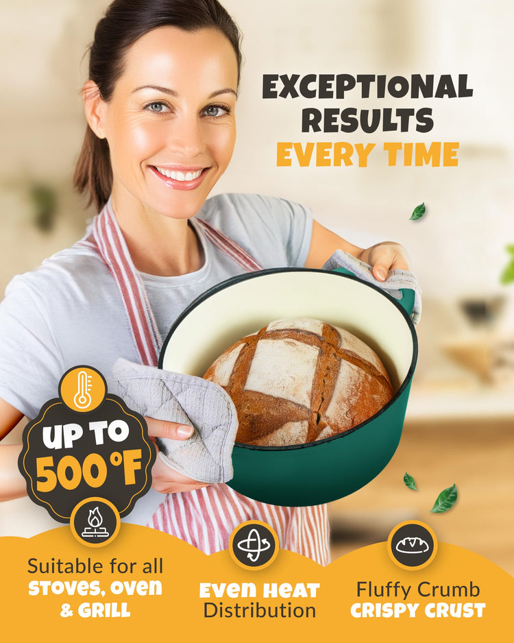 5 QT Enameled Dutch Oven for Bread Baking with Lid & Baking Set