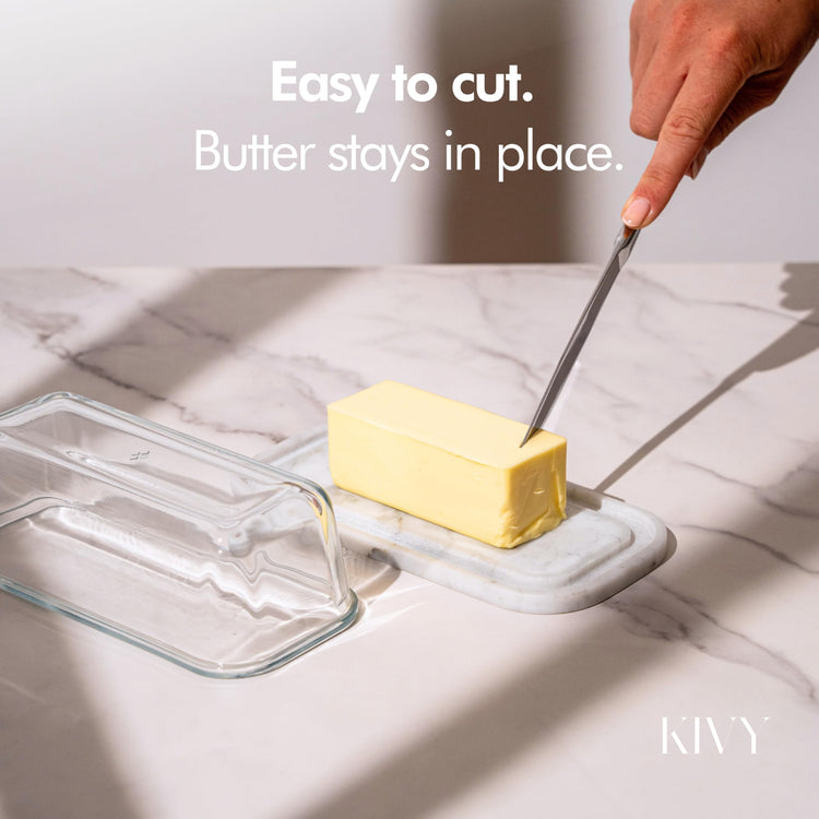 Butter Dish White Marble & Glass