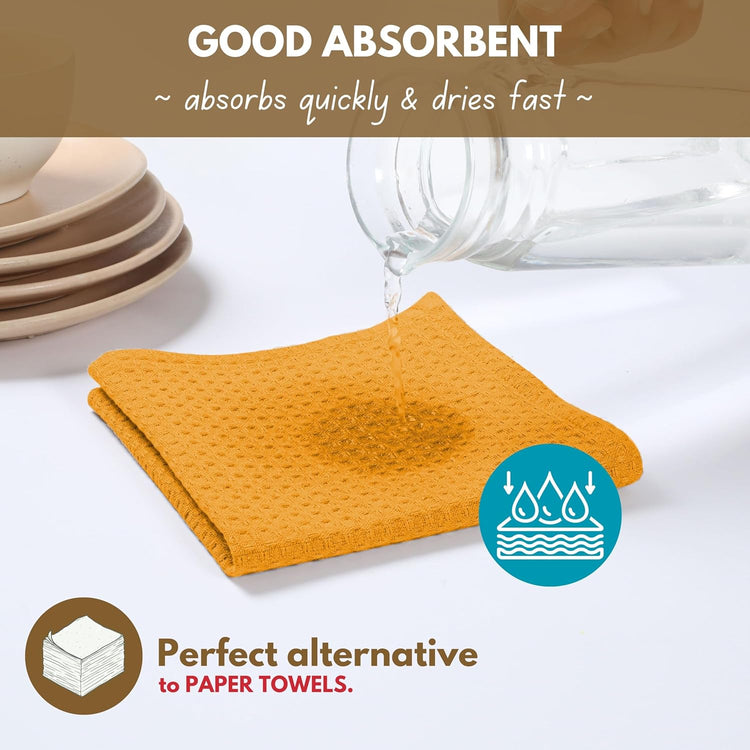 Native Fab Cotton Kitchen Towel with Hanging Loop 16x26 inches, 4-Pack, Waffle Weave Kitchen Towels for Cleaning Drying, Washcloths Soft & Absorbent Cloth Rags, Bar Towel, Dish Cloth, Mustard Yellow - Nestoria