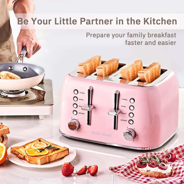 Toaster 4 Slice Retro Stainless Steel with Extra Wide Slots Bagel