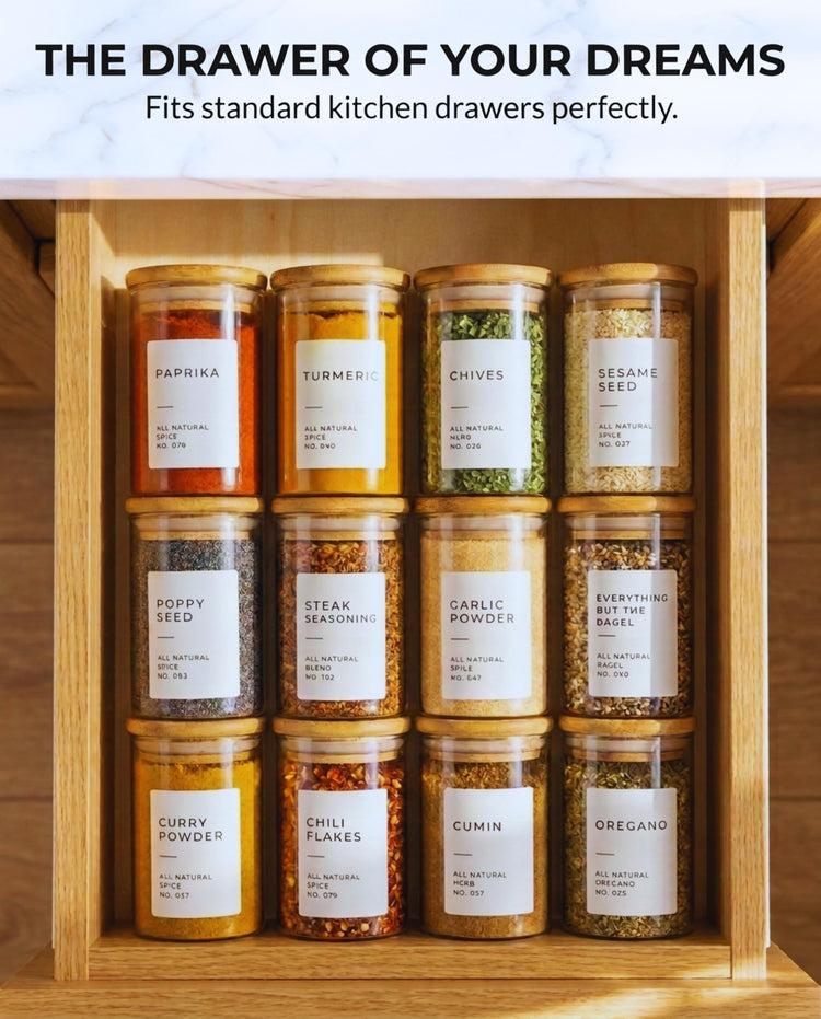 Glass Spice Jars with Label Pack (12 Count)