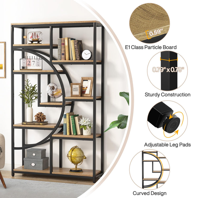 Industrial Bookshelf Bookcase with 9 Open Shelf