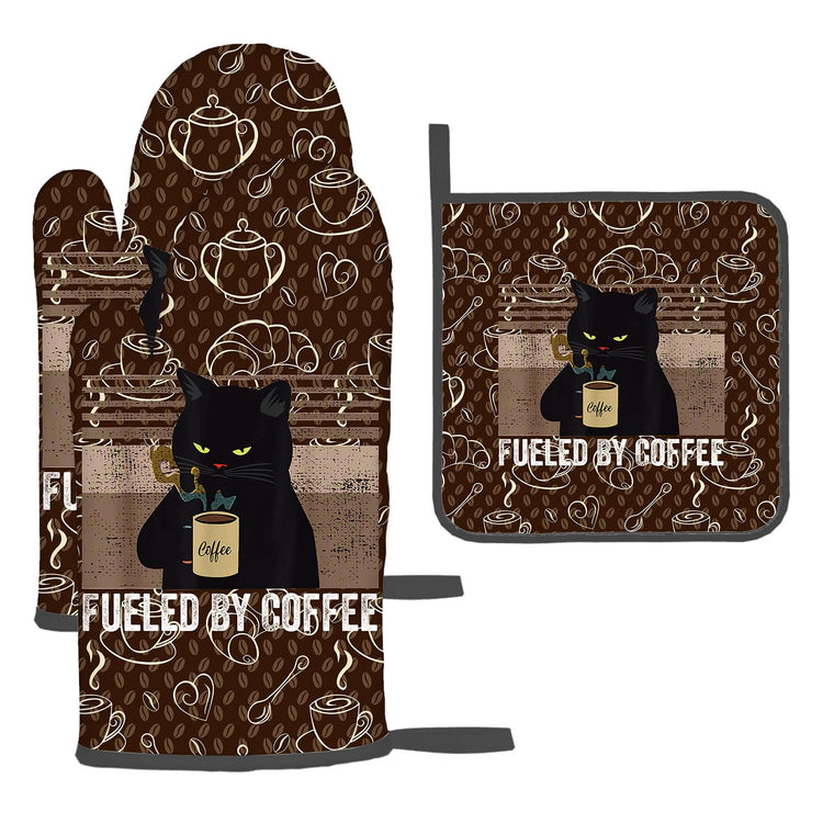 Vintage Cat Oven Mitts and Pot Holders Sets of 3 Retro Coffee Hot Pads (3 Count)