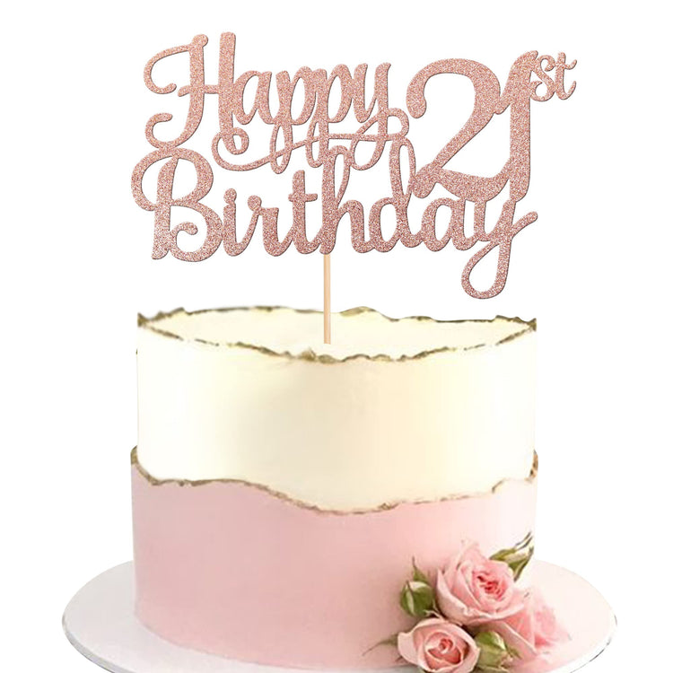 1 PCS Happy 21st Birthday Cake Topper Glitter Cheers to 21 Years Cake Pick Number 21 Fabulous Cake Decoration for 21st Birthday Theme Party Decorations Supplies Rose Gold