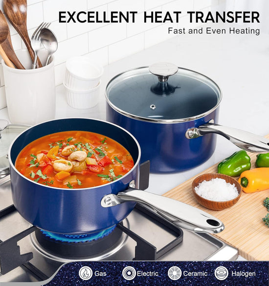 MICHELANGELO 1 Quart Saucepan with Lid, Nonstick Ceramic Sauce Pan with Stainless Steel Handle, 1 Qt Saucepan with Lid Oven Safe, Blue - Nestoria