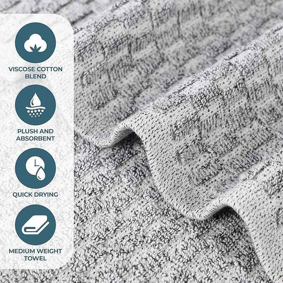 Superior Juno Viscose Cotton Blend Medium Weight Towels, for Bathroom, Shower, Spa, Plush, Quick Dry, Ultra-Soft Towels, Bath Essentials, Border Detail, 8 Piece Assorted Towel Set, Charcoal