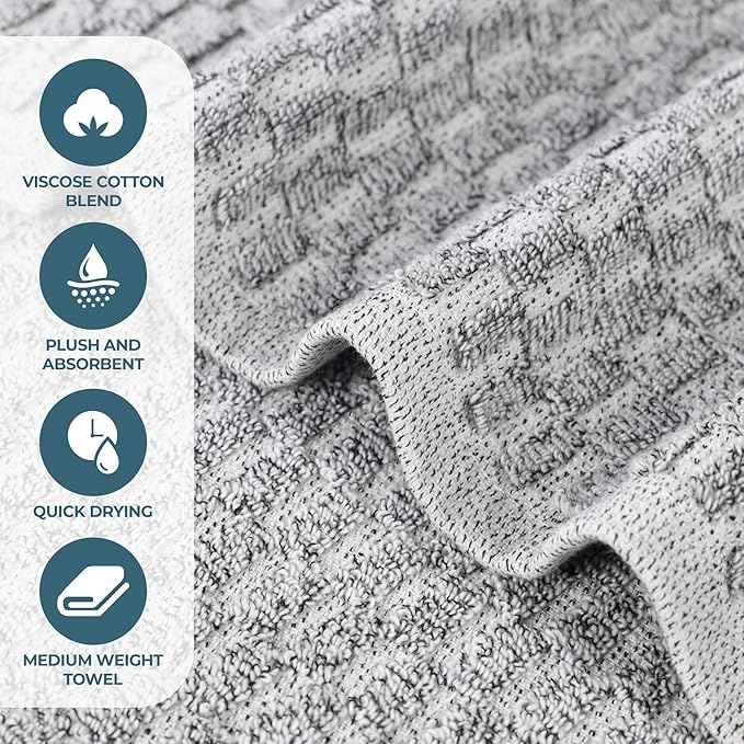 Superior Juno Viscose Cotton Blend Medium Weight Towels, for Bathroom, Shower, Spa, Plush, Quick Dry, Ultra-Soft Towels, Bath Essentials, Border Detail, 6 Piece Assorted Towel Set, Charcoal
