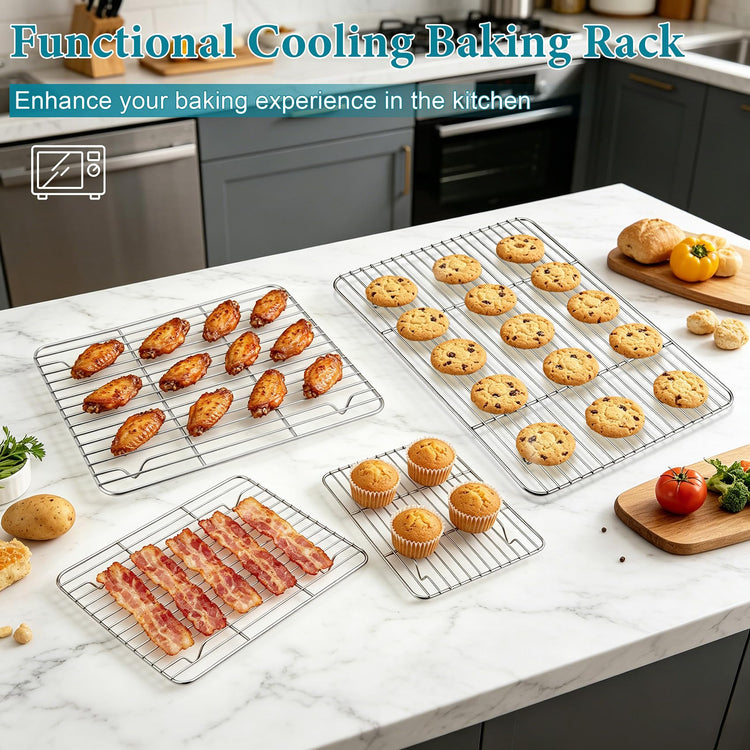 Cooling Rack Silver Stainless Steel Baking Rack for Oven (4 Count)