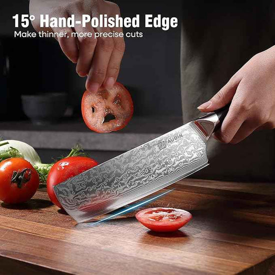 PAUDIN Nakiri Knife 7'', Damascus Chef Knife, Japanese VG-10 Stainless Steel, Kitchen Knife with G10 Full Tang Handle, Razor Sharp 67-Layer Forged Blade