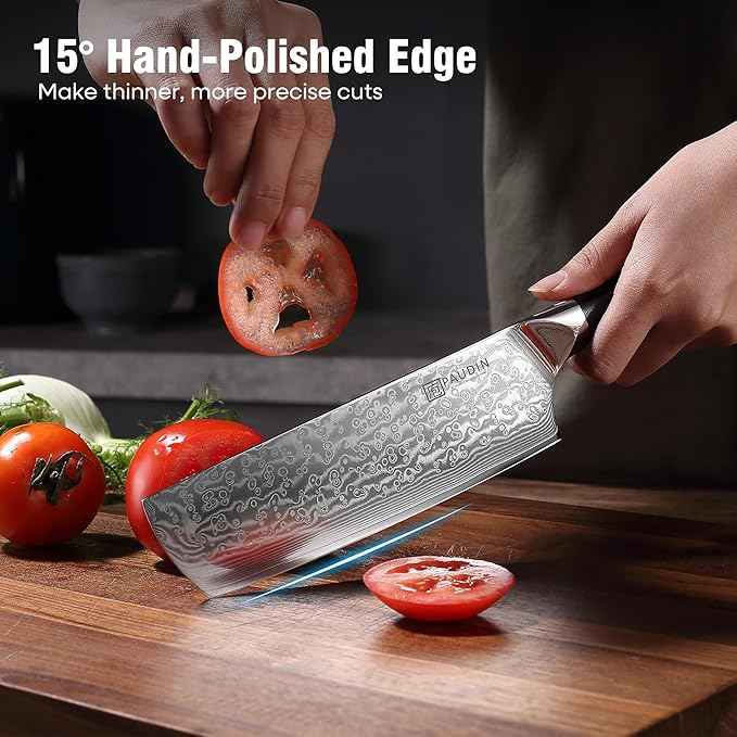 PAUDIN Nakiri Knife 7'', Damascus Chef Knife, Japanese VG-10 Stainless Steel, Kitchen Knife with G10 Full Tang Handle, Razor Sharp 67-Layer Forged Blade
