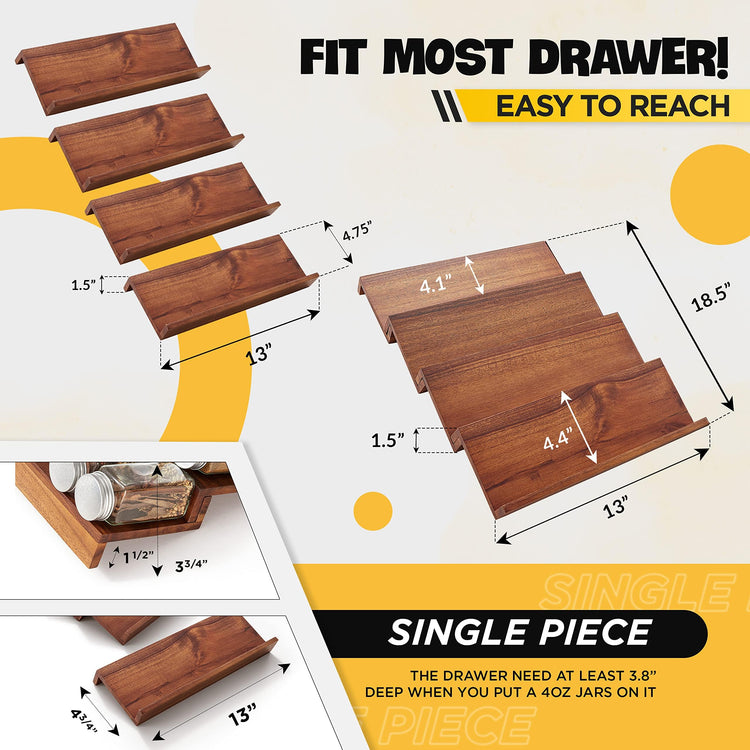 Wooden Spice Rack Organizer for Cabinet (4 Count)