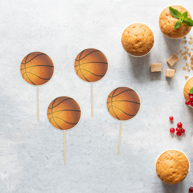 24Pcs Basketball Cupcake Toppers Star Sports Ball Cupcake Picks Baby Shower Basketball Sports Players Theme Birthday Party Cake Decorations Supplies (24 Count)
