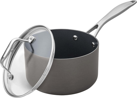 Amazon Basics Mini Sauce Pan With Lid, 1.9 Quarts, Hard-Anodized Non-Stick Aluminum, Gray (Previously Stone & Beam brand), pack of 1 - Nestoria