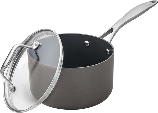 Amazon Basics Mini Sauce Pan With Lid, 1.9 Quarts, Hard-Anodized Non-Stick Aluminum, Gray (Previously Stone & Beam brand), pack of 1 - Nestoria