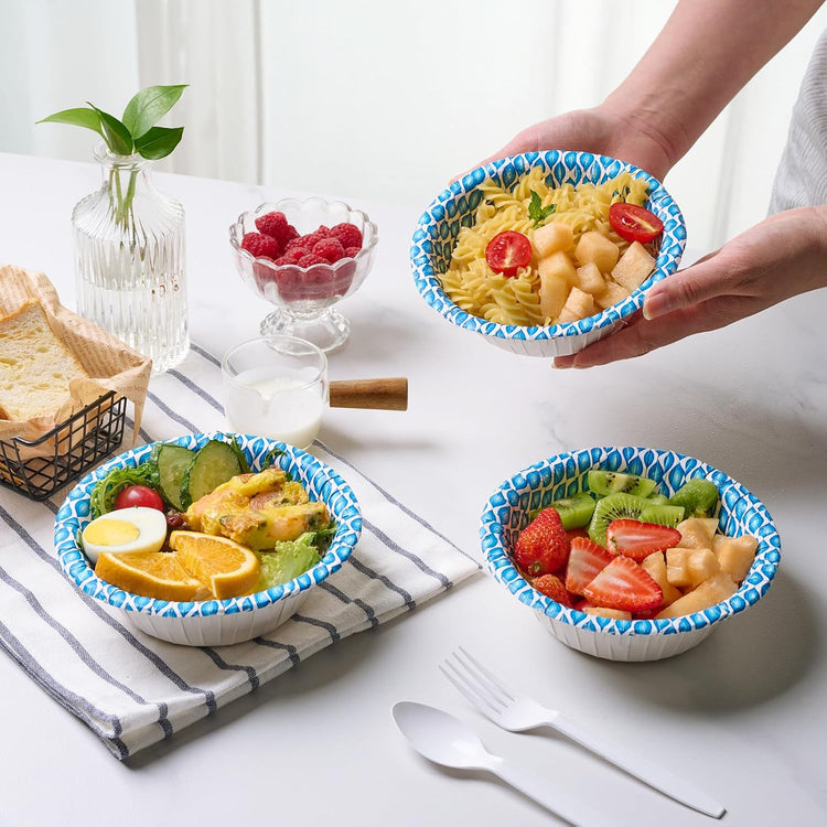 MUCHII 180 Count Paper Bowls 16 oz, Printed Soak Proof Disposable Bowls Bulk for Breakfast, Lunch, and Dinner Meals